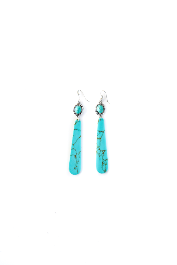 Turquoise Slab Earring on Fishhook - Broken horn