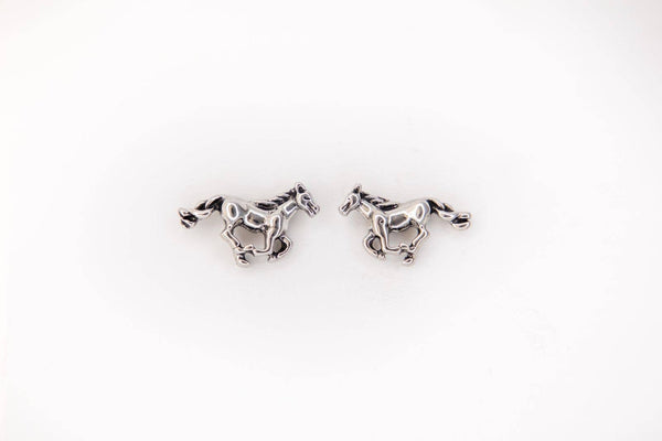White Gold Plated Burnished Running Horse Earring - Broken horn