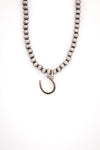 Faux Navajo Pearl Necklace w/ Silver Horseshoe Charm - Broken horn