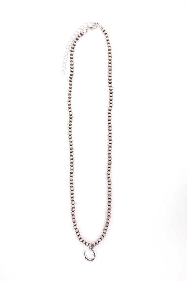 Faux Navajo Pearl Necklace w/ Silver Horseshoe Charm - Broken horn