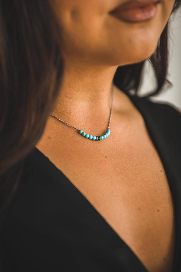 Gold Plated Dainty Chain Necklace with Turquoise - Broken horn