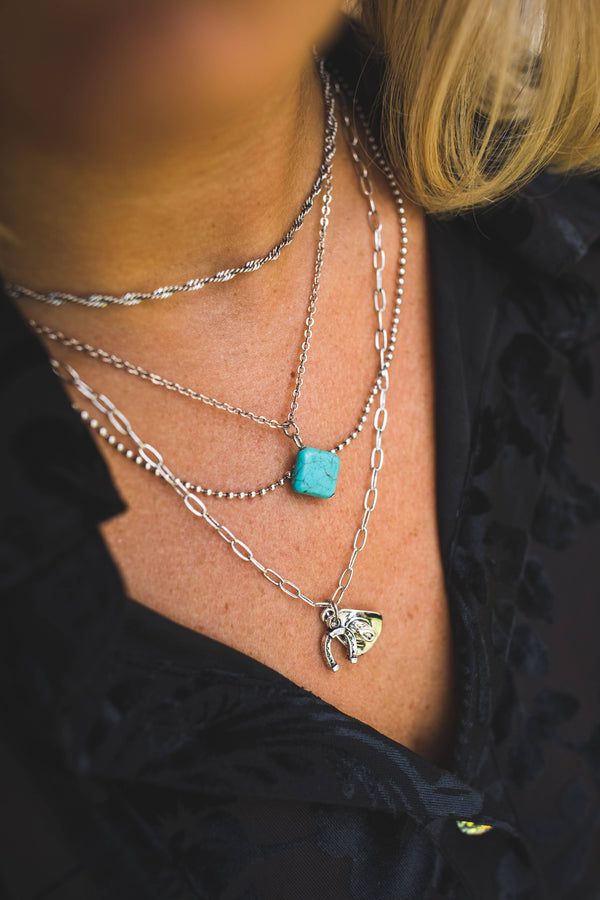Gold Plated Layered Chain Necklace w/ Western Charms - Broken horn