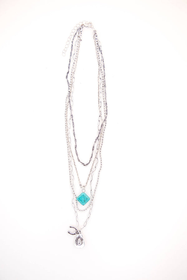 Gold Plated Layered Chain Necklace w/ Western Charms - Broken horn
