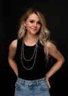 Silver Disc Bead Necklace w/Green Turquoise Beaded Accent - Broken horn