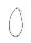 Silver Disc Beaded Necklace with Green Turquoise - Broken horn