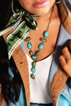 Turquoise and Green Lariat Style Necklace - Broken horn