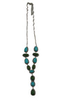 Turquoise and Green Lariat Style Necklace - Broken horn