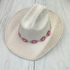 Silver oval metal with light pink stone hat chain. - Broken horn