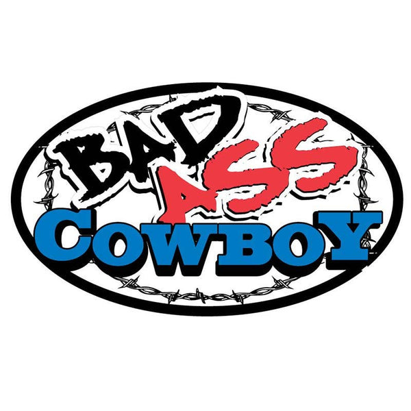 Bad Ass Cowboy Oval Sticker - Broken horn