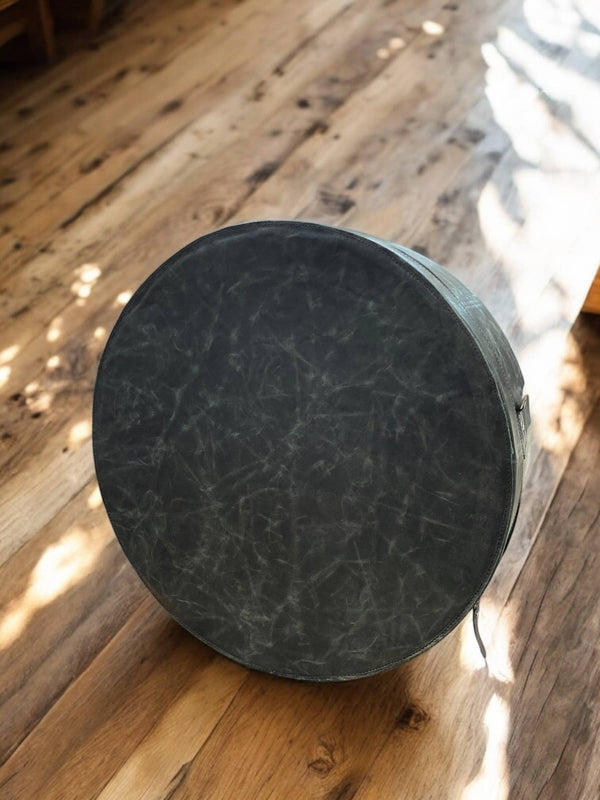 Black Full Grain Leather Hat Case - Broken horn