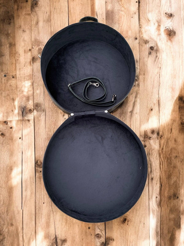 Black Full Grain Leather Hat Case - Broken horn