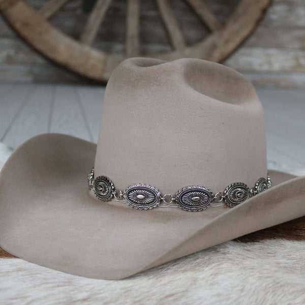 Antiqued Oval Hat Band - Broken horn