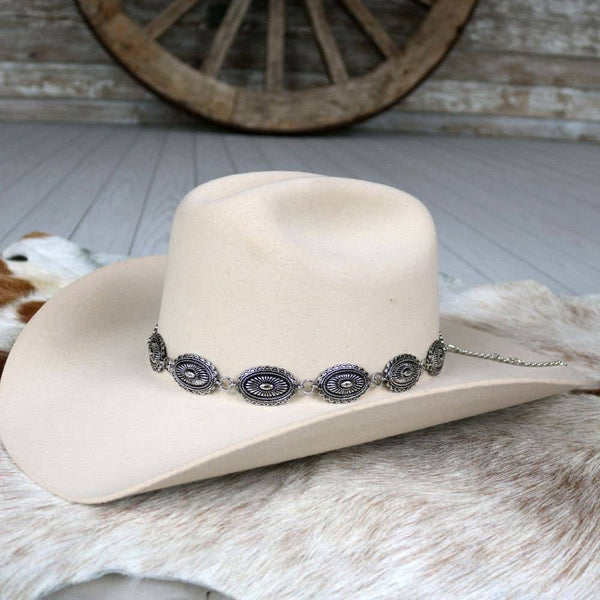 Antiqued Oval Hat Band - Broken horn