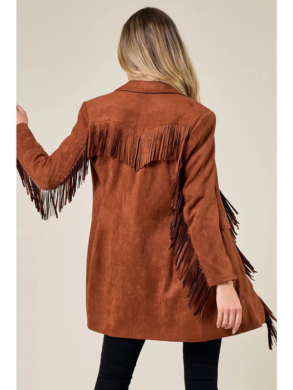 Faux Suede Fringed Blazer - Broken horn