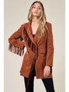 Faux Suede Fringed Blazer - Broken horn
