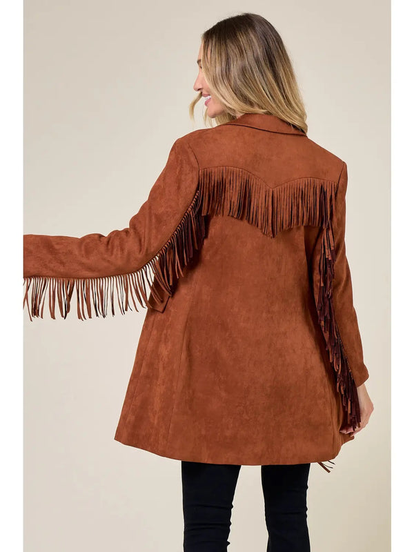 Faux Suede Fringed Blazer - Broken horn