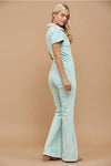 Western Acid Washed Bootcut Leg Denim Jumpsuit Aqua - Broken horn