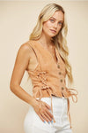 Boho Denim Vest Top with Lace Up Sides - Broken horn
