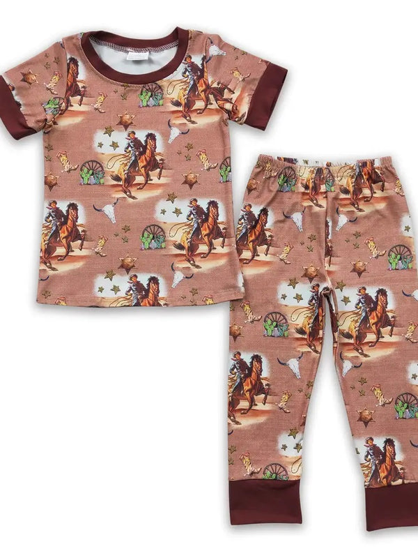 Boots Cactus Skull Rodeo Kids Western Pajamas - Broken horn