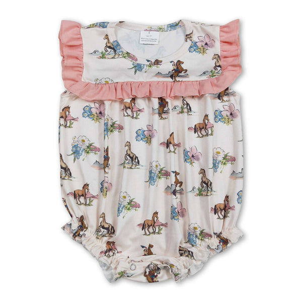Ruffle horse rodeo western baby girls romper - Broken horn