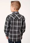 Roper Boys Shirt Black and White Embroidery with White