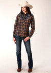 Roper Women's Snap Fancy Applique Navy, Blue & Brown Plaid Shirt