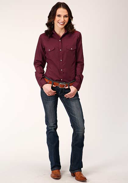 Roper Women's Western Long Sleeve Solid Snap Shirt - Brown