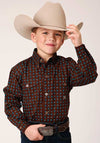 Roper Boys Shirt Amarillo All Over Prints Chocolate Agave Brown