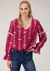 Roper Women Print Wine Aztec Print Blouse