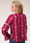 Roper Women Print Wine Aztec Print Blouse