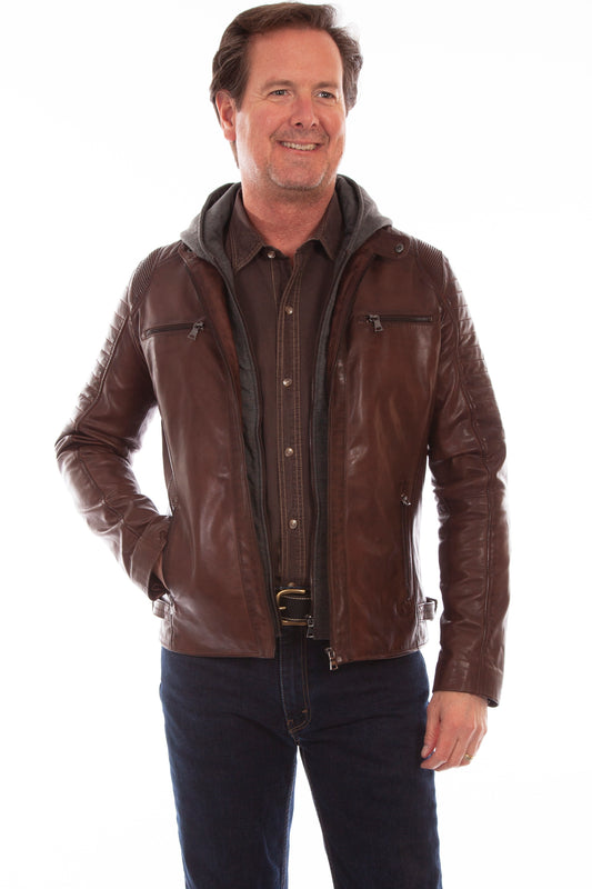 Scully Men's Leather Jacket with Zip Out Front and Hood
