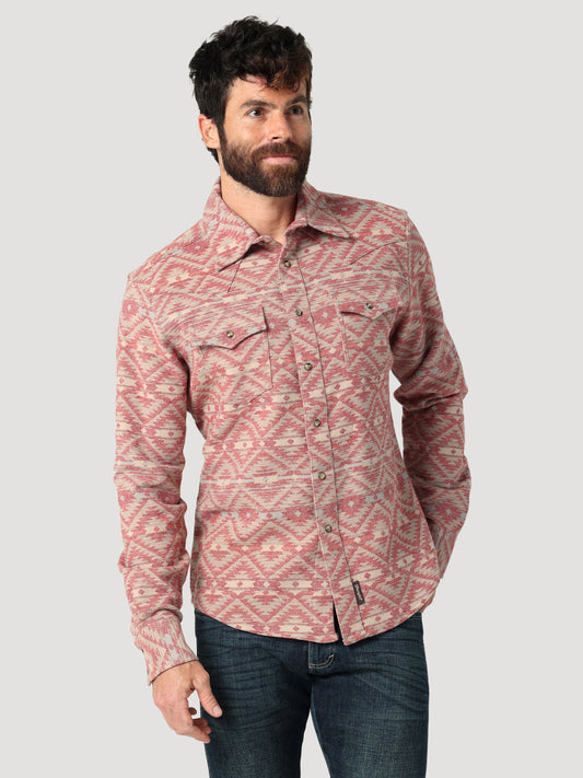Wrangler Mens Retro Premium Jacquard Snap Shirt - Chili