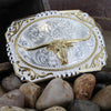 Two Tone Cowboy Cameo Longhorn Steer Buckle