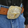 Two Tone Cowboy Cameo Longhorn Steer Buckle