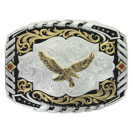 Two Tone Cantle Roll Buckle With Soaring Eagle