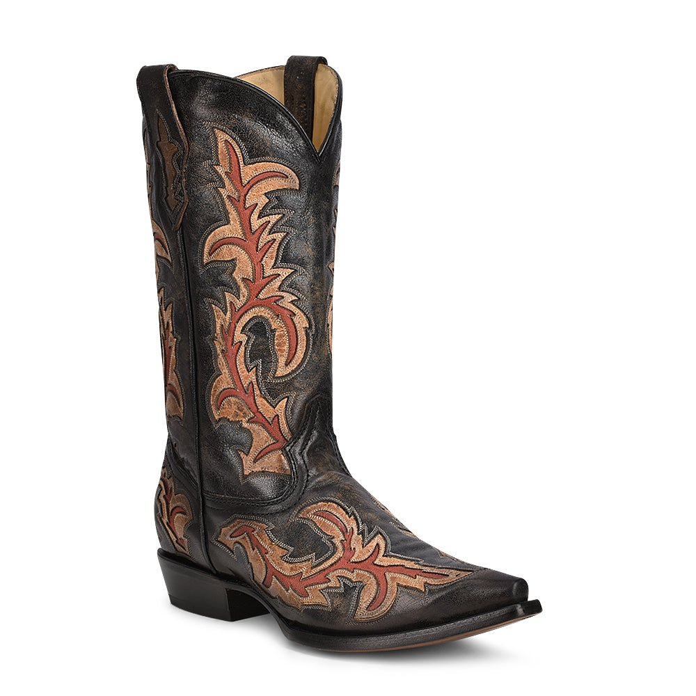 Corral Men's Inlay & Embroidery Black/Red Snip Toe Boot