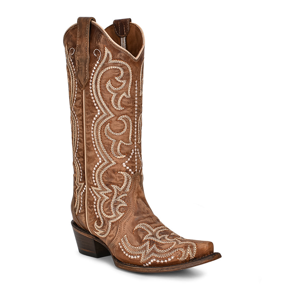 Corral Ladies Brown Sequence Embroidery Snip Toe Boot