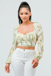 Pleated Chiffon Print Sweetheart Smocked Top