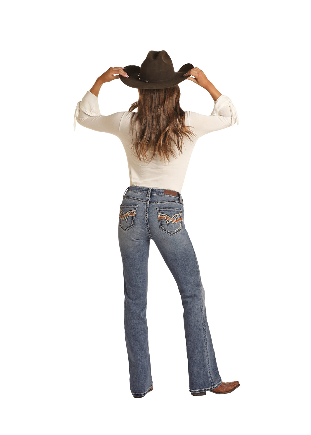 Rock & Roll Cowhide Embellished Pocket Mid-rise Bootcut Jean