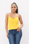 Cowl Neck Spaghetti Strap Cami Top Yellow