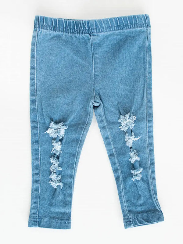 Roxie Slashed Leggings - Light Denim - Broken horn