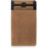 Brighton Collectibles LLC copper fenced checkbook wallet with textured leather and metal accents on a white background.