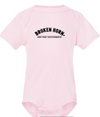 Infant girls' Broken Horn onesie featuring a ballerina half-circle logo and broken horn design on soft fabric.