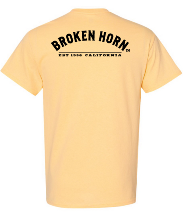 Unisex Broken Horn T-shirt featuring a broken horn half circle logo on the front, casual and comfortable clothing.