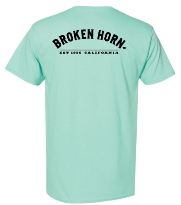 Unisex Broken Horn logo tee featuring a broken horn half circle design on a casual T-shirt.