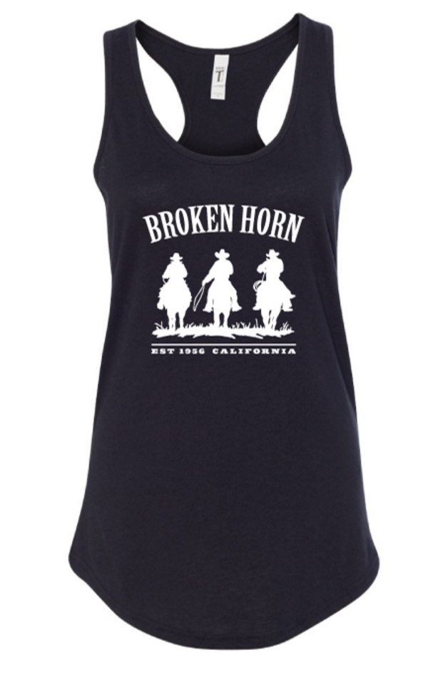 Broken Horn Tank Racerback 3 Horses - Black - Broken horn