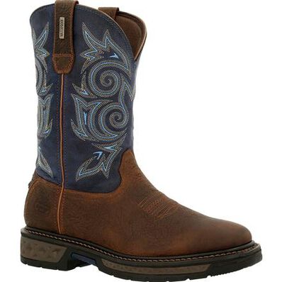 Georgia Boot Carbo Tec. Waterproof Pull on Boot. Brown/Navy - Broken horn