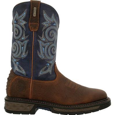 Georgia Boot Carbo Tec. Waterproof Pull on Boot. Brown/Navy - Broken horn