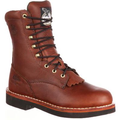 Georgia Boot Farm and Ranch Lace Work Boot - Barracuda Walnut - Broken horn
