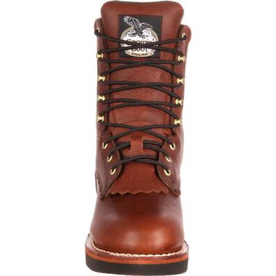 Georgia Boot Farm and Ranch Lace Work Boot - Barracuda Walnut - Broken horn